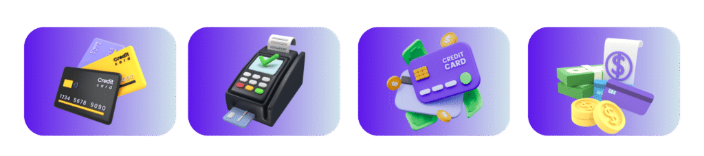diversos iconos del funcionamiento de una tarjeta de crédito