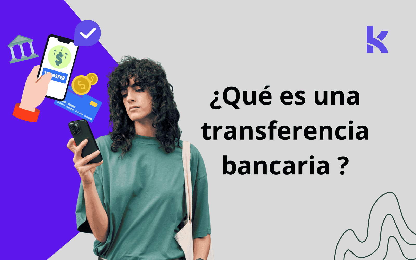 chica con un teléfono en la mano descubriendo que es una transferencia bancaria