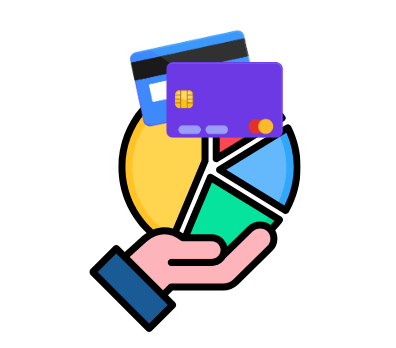 icono de una mano con una circulo dividido en cuotas representando el pago en cuotas de las tarjetas de credito