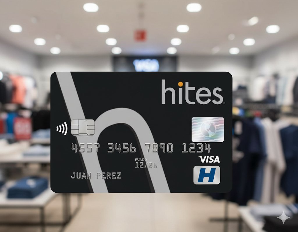 tarjeta hites color negra con fondo empresarial logo de hites en la parte superior derecha 